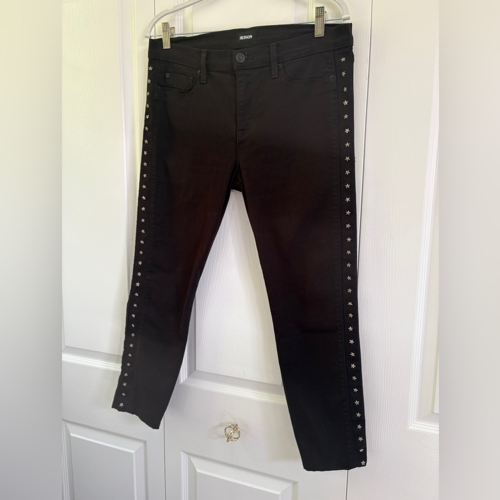 HUDSON Jeans Luna Mid Rise Black Metal Stars Denim Skinny Ankle Sz 29 - Picture 2 of 12